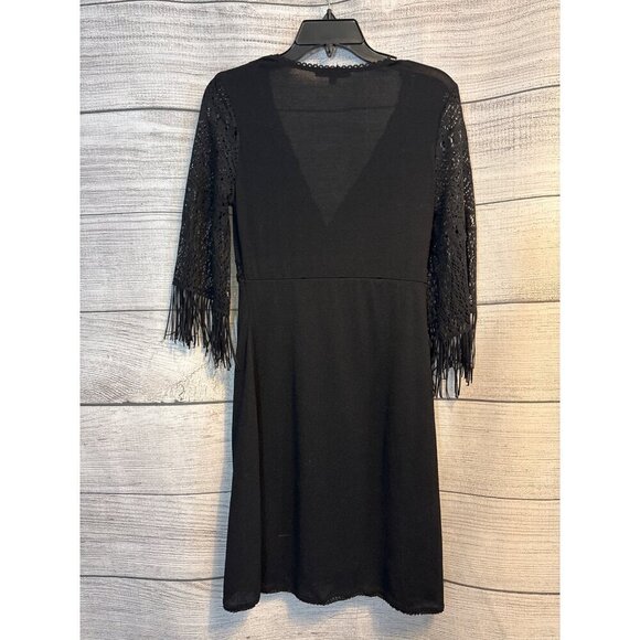 Arden B. Black Crochet Fringe Sleeve Dress S - Picture 3 of 3